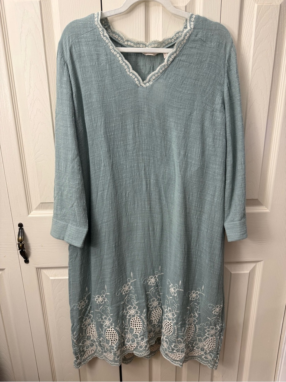 Soft Surroundings Pissarro Dress Size XL 18 Dusty Aqua Embroidered Boho